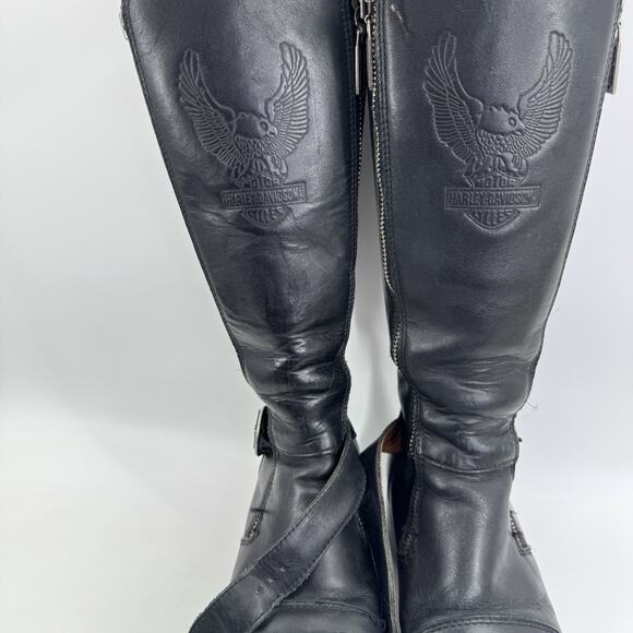 Vintage Harley-Davidson Tall Boots Women 6 Black Riding Eagle Logo Leather - Picture 5 of 16